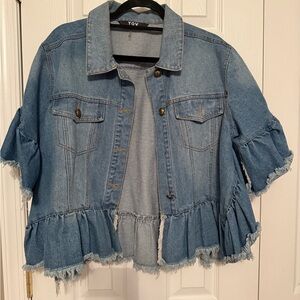 TOV Denim Ruffle Jacket